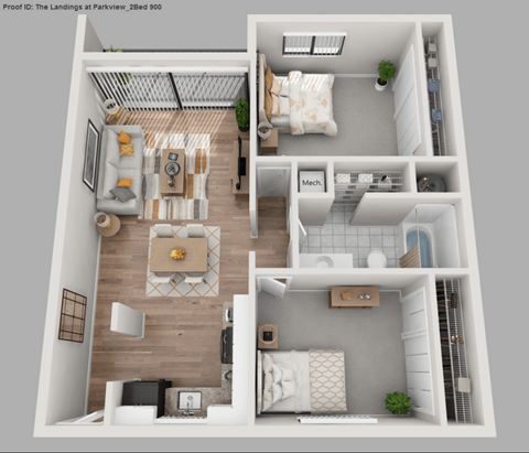 Floor plan for 2 beds, 1 bath, 900 sqft